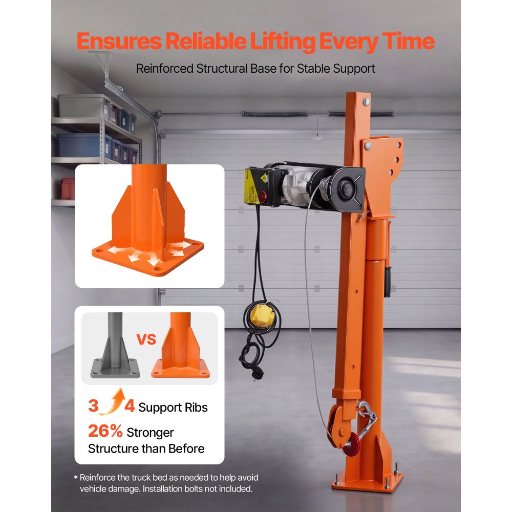 VEVOR Electric Truck Crane, 1100 lbs Pickup Truck Crane with PA800 Electric Hoist, 360° Rotating Telescopic Boom, Premium Galvanized Steel,Foldable Pickup Bed Jib Hoist for Machine Lumber Lifting
