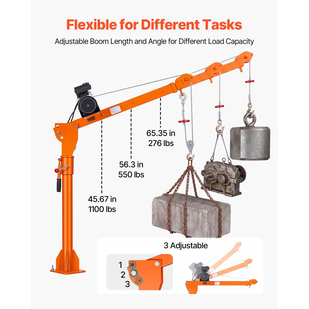 VEVOR Electric Truck Crane, 1100 lbs Pickup Truck Crane with PA800 Electric Hoist, 360° Rotating Telescopic Boom, Premium Galvanized Steel,Foldable Pickup Bed Jib Hoist for Machine Lumber Lifting