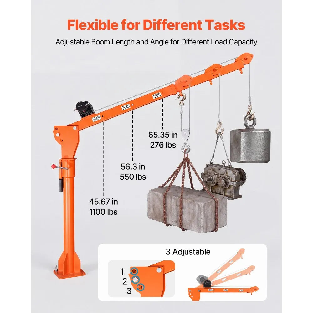 VEVOR Electric Truck Crane, 1100 lbs Pickup Truck Crane with 12V 3000 lbs Electric Winch, 360° Rotating Telescopic Boom, Premium Galvanized Steel, Foldable Pickup Bed Jib for Machine Lumber Lifting