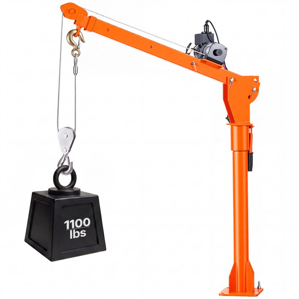 VEVOR Electric Truck Crane, 1100 lbs Pickup Truck Crane with 12V 3000 lbs Electric Winch, 360° Rotating Telescopic Boom, Premium Galvanized Steel, Foldable Pickup Bed Jib for Machine Lumber Lifting