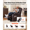 VEVOR Power Lift Recliner Chair, Triple-Motor, Large Electric Lift Chair with Heat and Massage for Elderly, Infinite Position Adjustment, Leather Surface, with Storage Pockets and Cup Holders, Brown