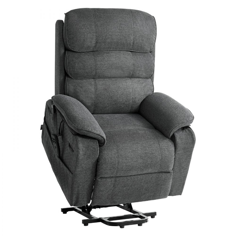 VEVOR Power Lift Recliner Chair, Dual Motor Medium Lift Chair with Heat and Massage for Elderly, Position Adjustable, Remote Control, with Side Pockets, Chenille Fabric, Dark Gray
