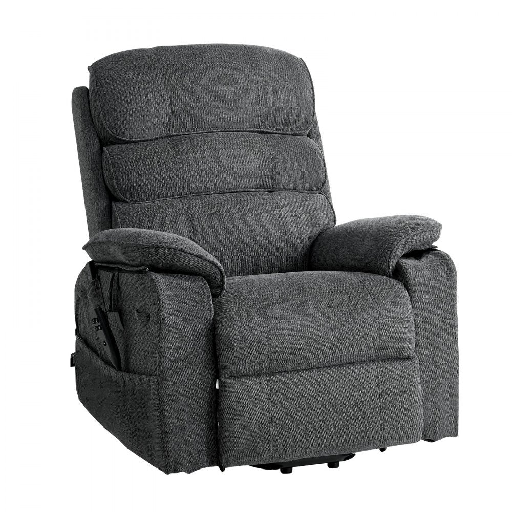 VEVOR Power Lift Recliner Chair, Dual Motor Medium Lift Chair with Heat and Massage for Elderly, Position Adjustable, Remote Control, with Side Pockets, Chenille Fabric, Dark Gray