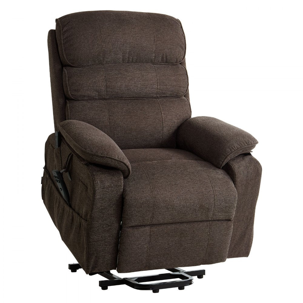 VEVOR Power Lift Recliner Chair, Dual Motor Medium Lift Chair with Heat and Massage for Elderly, Position Adjustable, Remote Control, with Side Pockets, Chenille Fabric, Brown