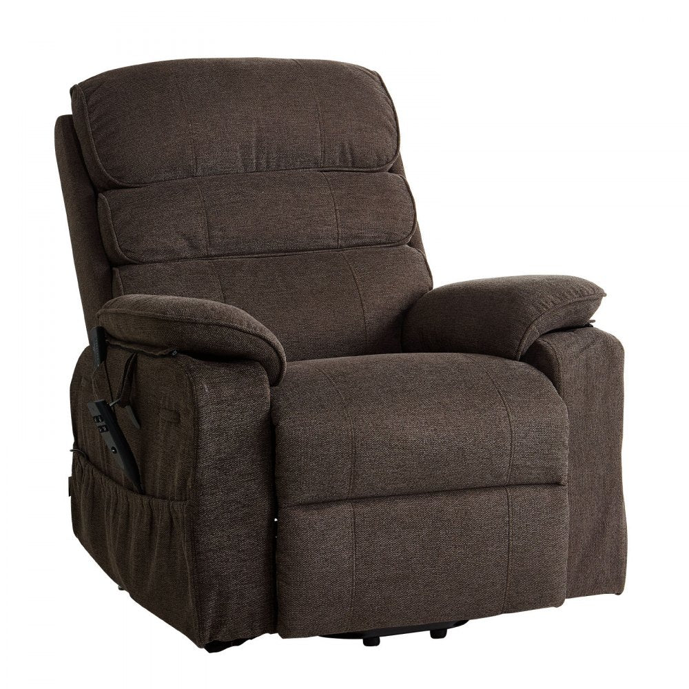 VEVOR Power Lift Recliner Chair, Dual Motor Medium Lift Chair with Heat and Massage for Elderly, Position Adjustable, Remote Control, with Side Pockets, Chenille Fabric, Brown
