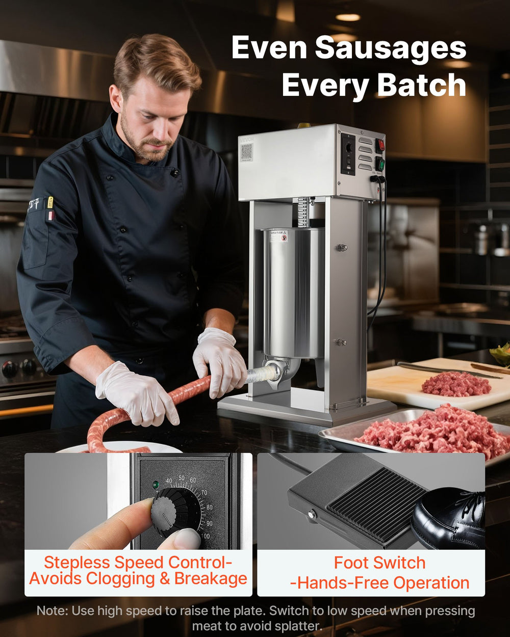 VEVOR Electric Sausage Stuffer 25 Lbs / 12 L Vertical Meat Stuffer Stepless Speed Control and Foot Pedal Stainless Steel Heavy Duty Sausage Filler