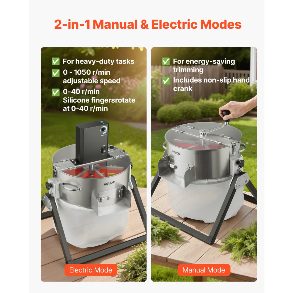 VEVOR Electric Bud Leaf Trimmer, 2-in-1 Manual & Electric, 16 in Bud Trimmer with Sharp Stainless Steel Blades, Bracket Type Wet Dry Hydroponic Cutting Machine with Dry Grate, for Plant Buds Flowers