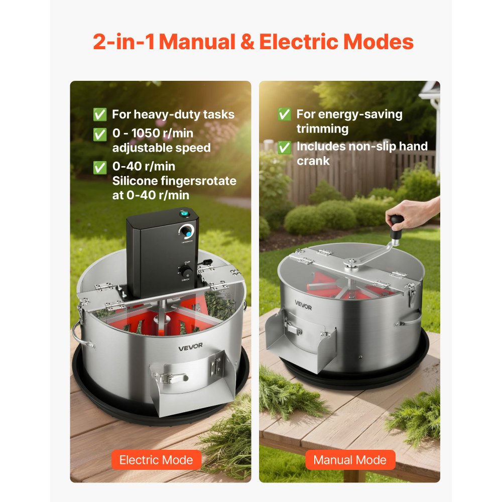 VEVOR Electric Bud Leaf Trimmer, 2-in-1 Manual & Electric, 16 in Bud Trimmer with Stainless Steel Blades, Visual Cutting, Wet & Dry Hydroponic Cutting Machine with Tray, for Plant Buds Flowers