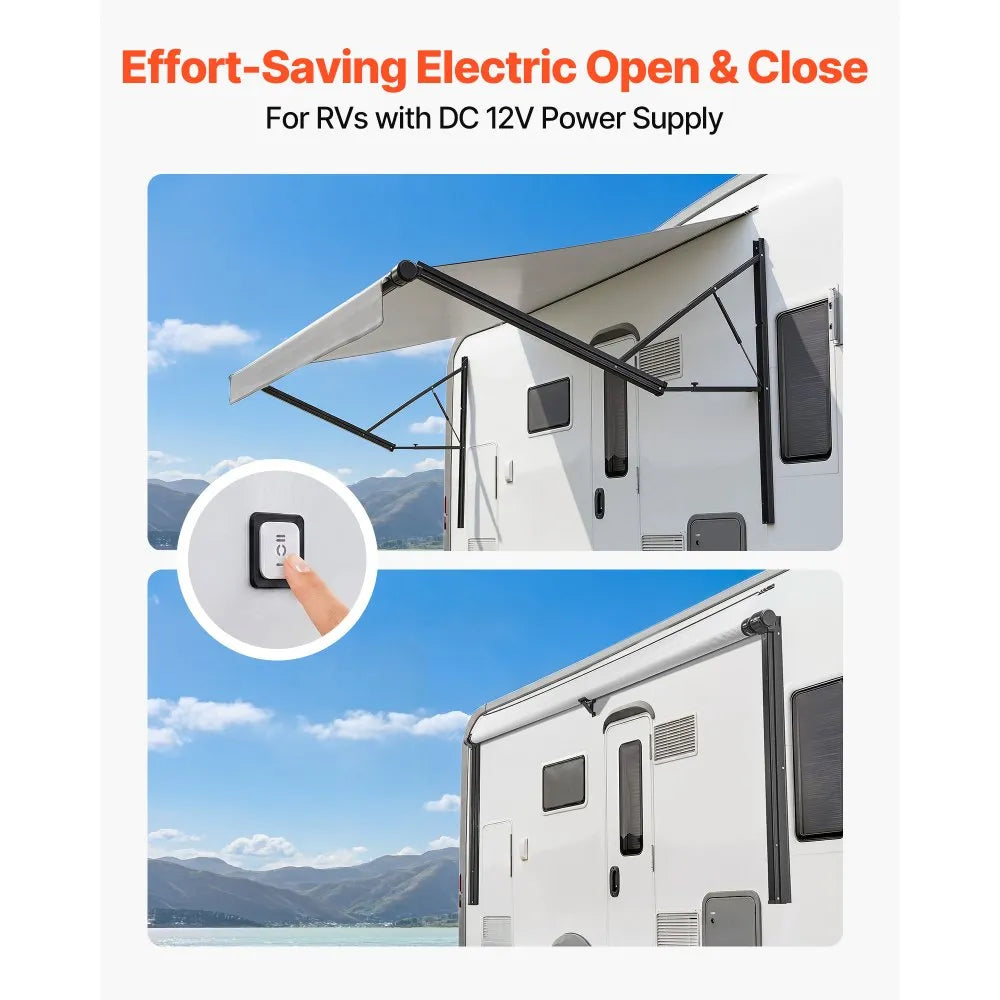 VEVOR Motorized RV Awning Complete Kit, 17.06FT Electric Retractable RV Awning with Aluminum Alloy Frame & Waterproof Fabric, Outdoor Camping Trailer Awnings Fit Most RVs (17FT Type, Gradient Gray)