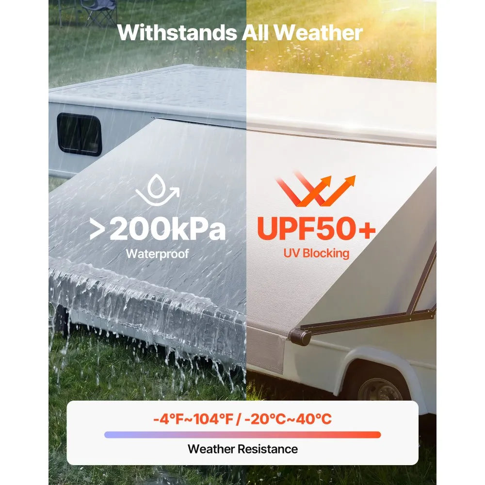 VEVOR Motorized RV Awning Complete Kit, 17.06FT Electric Retractable RV Awning with Aluminum Alloy Frame & Waterproof Fabric, Outdoor Camping Trailer Awnings Fit Most RVs (17FT Type, Gradient Gray)