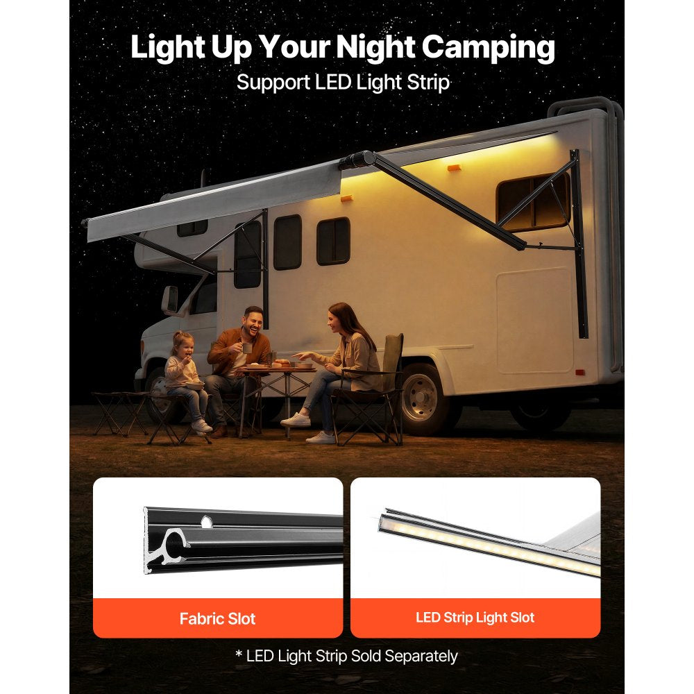 VEVOR Motorized RV Awning Complete Kit, 17.06FT Electric Retractable RV Awning with Aluminum Alloy Frame & Waterproof Fabric, Outdoor Camping Trailer Awnings Fit Most RVs (17FT Type, Gradient Gray)