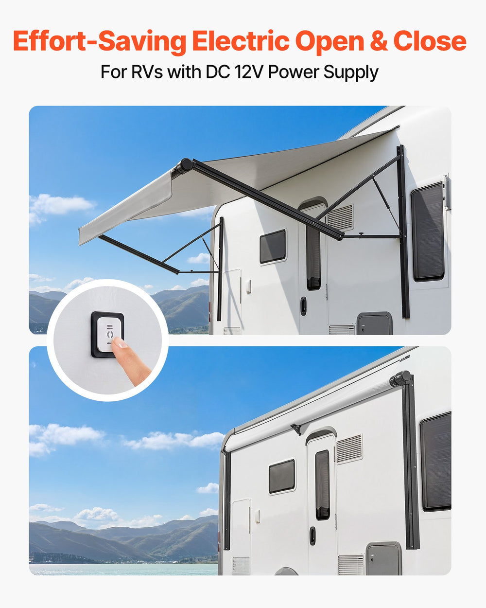 VEVOR Motorized RV Awning Complete Kit, 17.06FT Electric Retractable RV Awning with Aluminum Alloy Frame & Waterproof Fabric, Outdoor Camping Trailer Awnings Fit Most RVs (17FT Type, Gradient Gray)