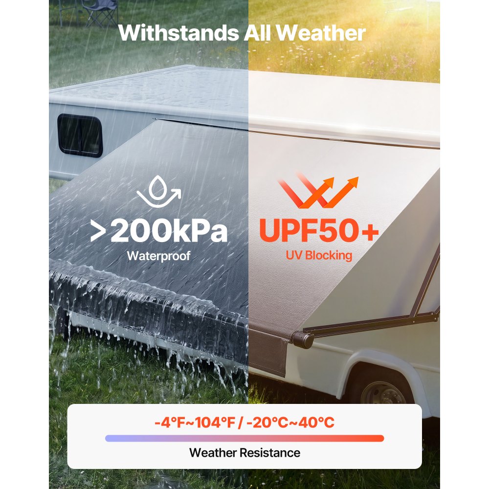 VEVOR Motorized RV Awning Complete Kit, 15.06FT Electric Retractable RV Awning with Aluminum Alloy Frame & Waterproof Fabric, Outdoor Camping Trailer Awnings Fit Most RVs (15FT Type, Gradient Black)