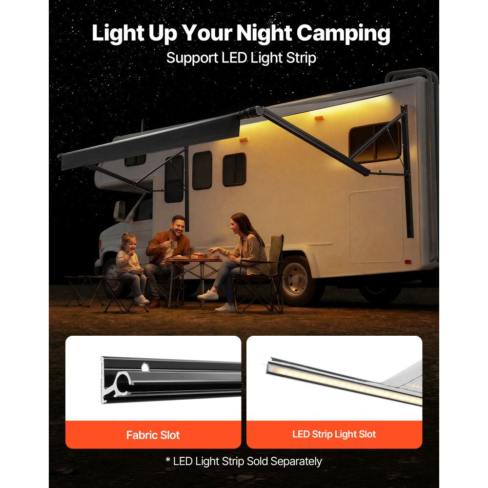 VEVOR Motorized RV Awning Complete Kit, 15.06FT Electric Retractable RV Awning with Aluminum Alloy Frame & Waterproof Fabric, Outdoor Camping Trailer Awnings Fit Most RVs (15FT Type, Gradient Black)
