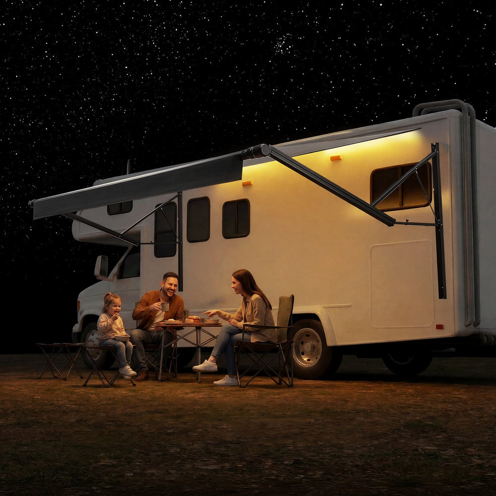 VEVOR Motorized RV Awning Complete Kit, 15.06FT Electric Retractable RV Awning with Aluminum Alloy Frame & Waterproof Fabric, Outdoor Camping Trailer Awnings Fit Most RVs (15FT Type, Gradient Black)