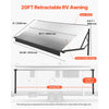 VEVOR Motorized RV Awning Complete Kit, 20.06FT Electric Retractable RV Awning with Aluminum Alloy Frame & Waterproof Fabric, Outdoor Camping Trailer Awnings Fit Most RVs (20FT Type, Gradient Black)