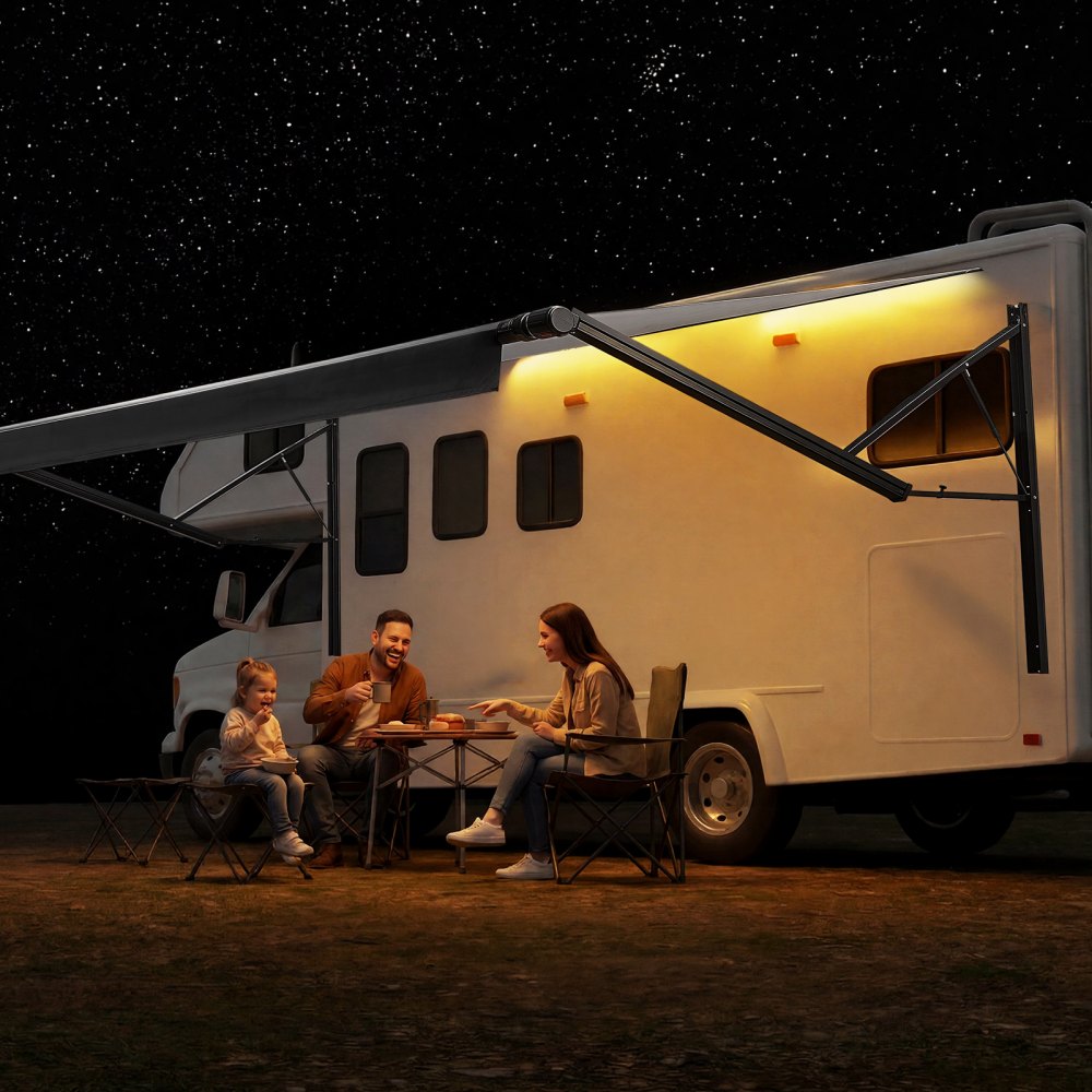 VEVOR Motorized RV Awning Complete Kit, 20.06FT Electric Retractable RV Awning with Aluminum Alloy Frame & Waterproof Fabric, Outdoor Camping Trailer Awnings Fit Most RVs (20FT Type, Gradient Black)