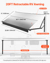 VEVOR Motorized RV Awning Complete Kit, 20.06FT Electric Retractable RV Awning with Aluminum Alloy Frame & Waterproof Fabric, Outdoor Camping Trailer Awnings Fit Most RVs (20FT Type, Gradient Black)
