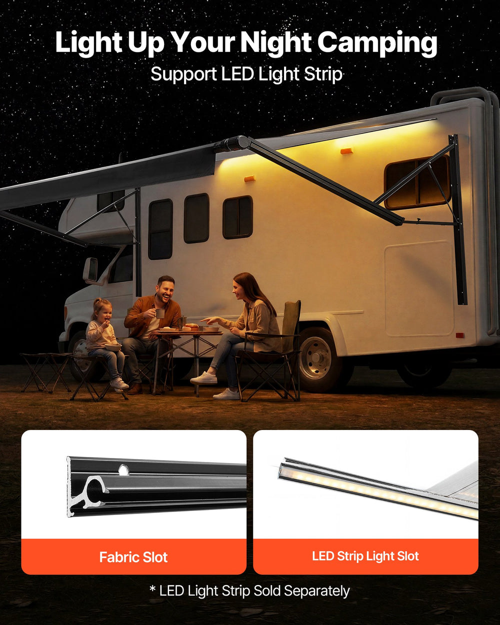 VEVOR Motorized RV Awning Complete Kit, 20.06FT Electric Retractable RV Awning with Aluminum Alloy Frame & Waterproof Fabric, Outdoor Camping Trailer Awnings Fit Most RVs (20FT Type, Gradient Black)