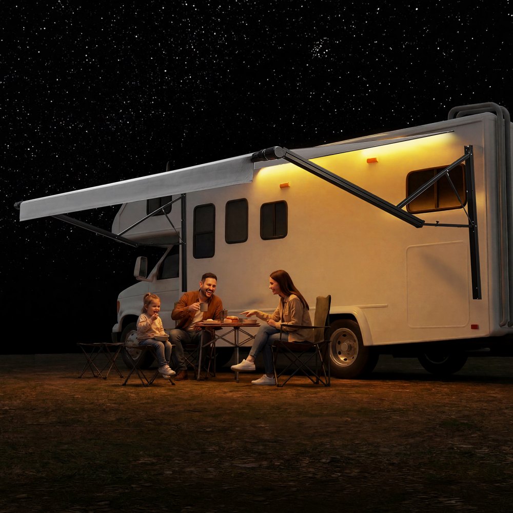 VEVOR Motorized RV Awning Complete Kit, 21.06FT Electric Retractable RV Awning with Aluminum Alloy Frame & Waterproof Fabric, Outdoor Camping Trailer Awnings Fit Most RVs (21FT Type, Gradient Gray)