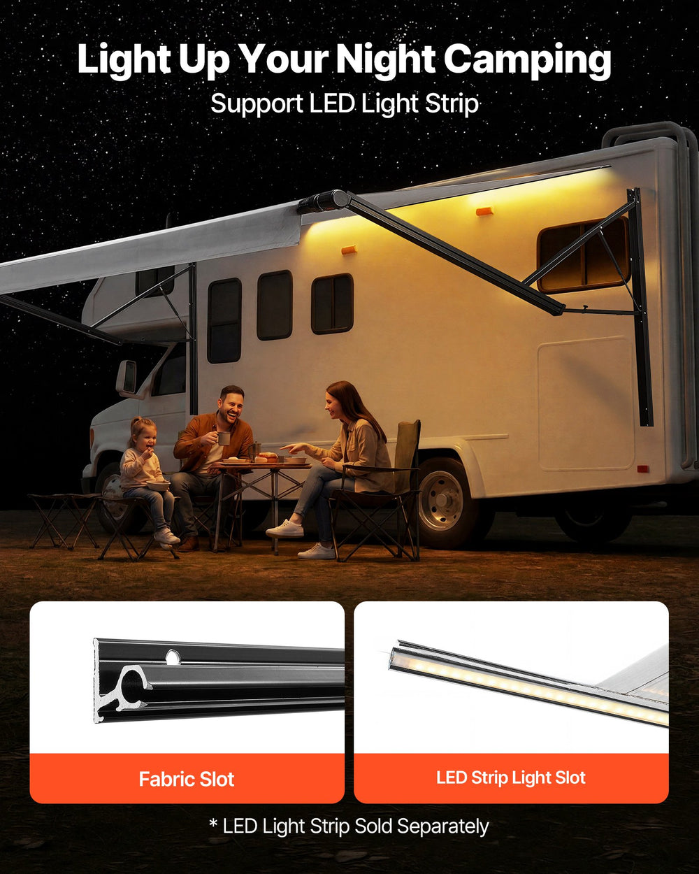 VEVOR Motorized RV Awning Complete Kit, 21.06FT Electric Retractable RV Awning with Aluminum Alloy Frame & Waterproof Fabric, Outdoor Camping Trailer Awnings Fit Most RVs (21FT Type, Gradient Gray)