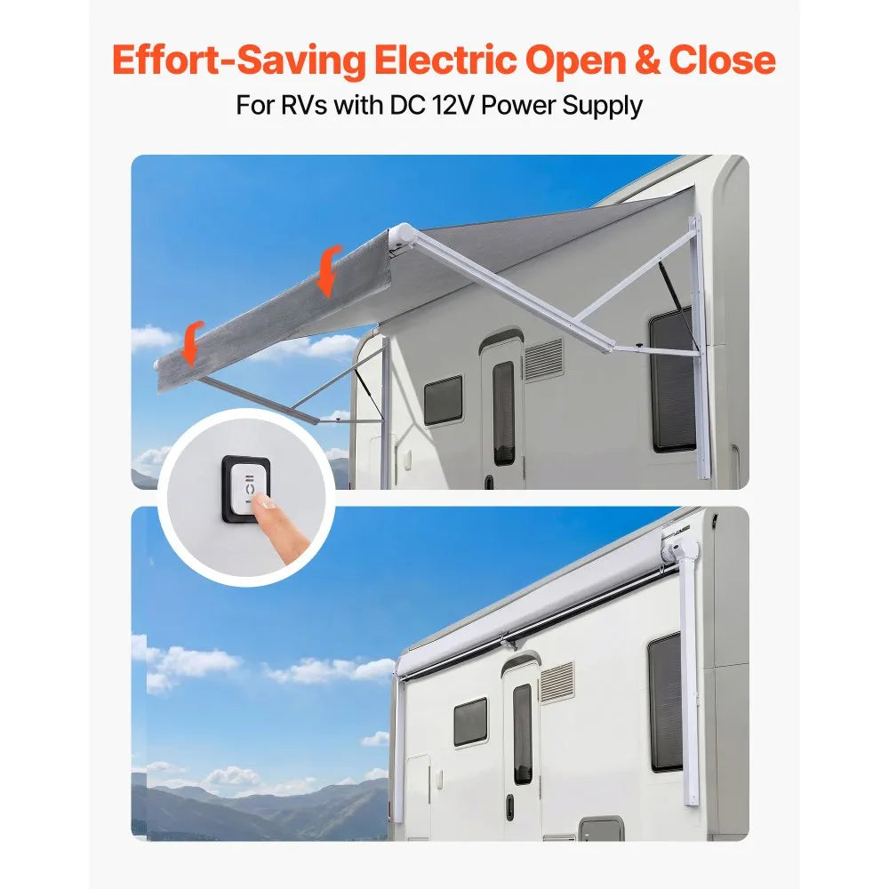 VEVOR Motorized RV Awning Complete Kit & Sunshade Screen, 18.06FT Electric Retractable RV Awning with Aluminum Alloy Frame & Waterproof Fabric, Outdoor Camping Trailer Awnings Fit Most RVs (18FT Type)