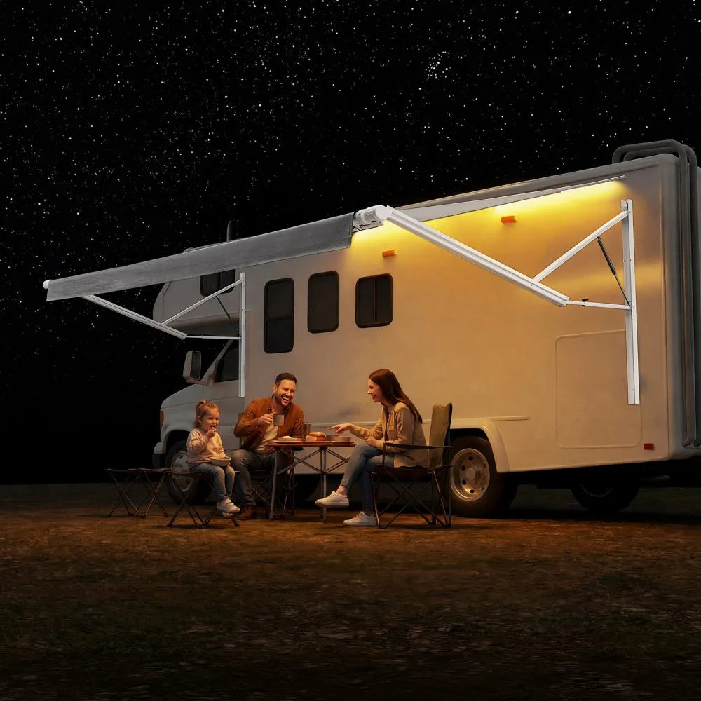 VEVOR Motorized RV Awning Complete Kit & Sunshade Screen, 18.06FT Electric Retractable RV Awning with Aluminum Alloy Frame & Waterproof Fabric, Outdoor Camping Trailer Awnings Fit Most RVs (18FT Type)