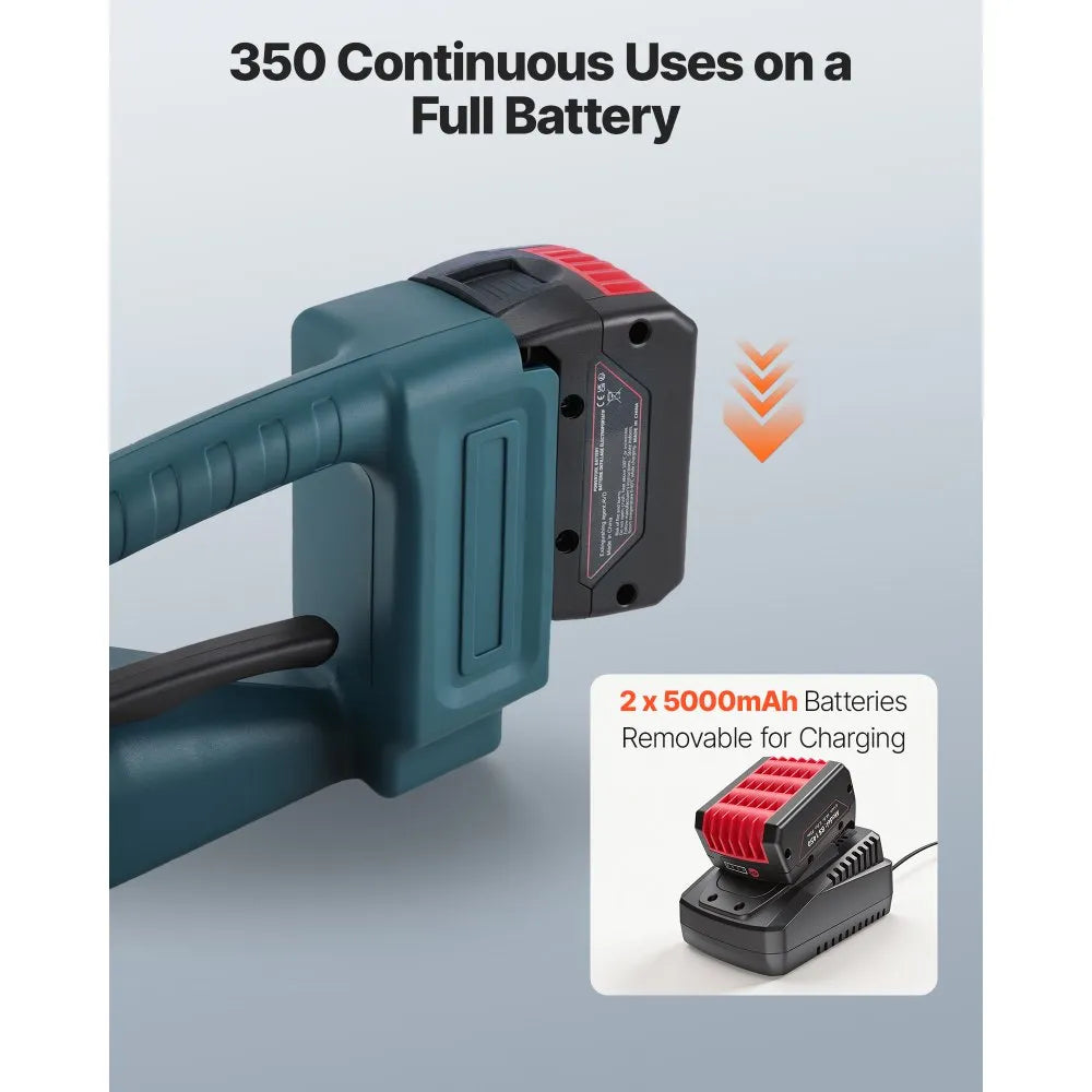 VEVOR Electric Strapping Machine 0.51-0.63 in PP/PET Straps Digital Display, for Packaging Boxes & Pallets, Portable Automatic Banding Tool with 2 x 5000mAh Batteries, Battery-Powered Strapping Tool