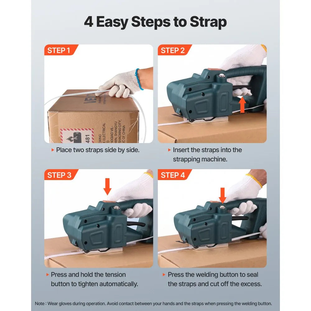 VEVOR Electric Strapping Machine 0.51-0.63 in PP/PET Straps Digital Display, for Packaging Boxes & Pallets, Portable Automatic Banding Tool with 2 x 5000mAh Batteries, Battery-Powered Strapping Tool