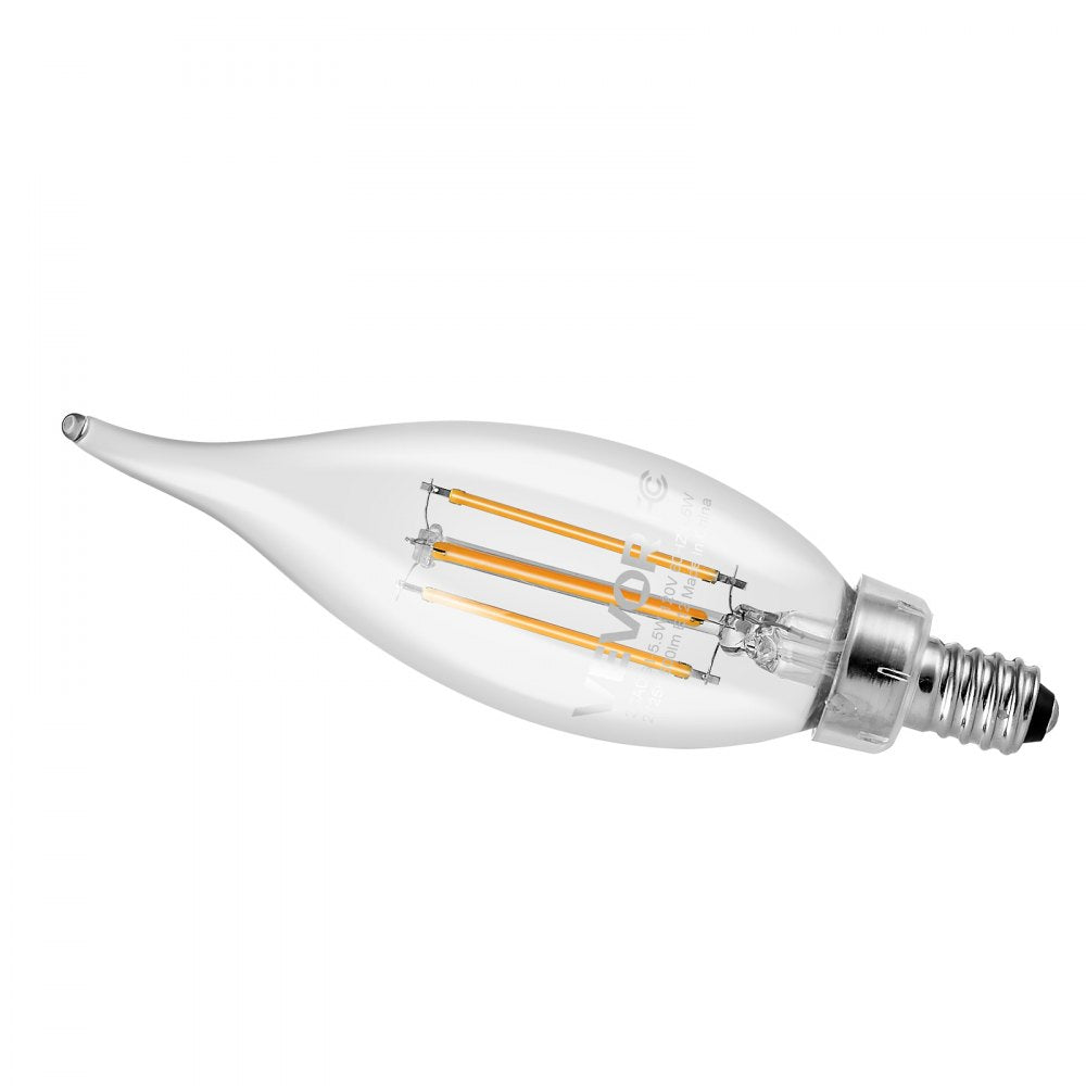 VEVOR LED Candelabra Bulbs, 12-Pack Dimmable Chandelier Light Bulbs, Vintage Flame Tip Candle Light Bulb with 2725K Warm Lighting, 90+ High CRI & E12 Base for Chandeliers, Wall Sconces & Table Lamps