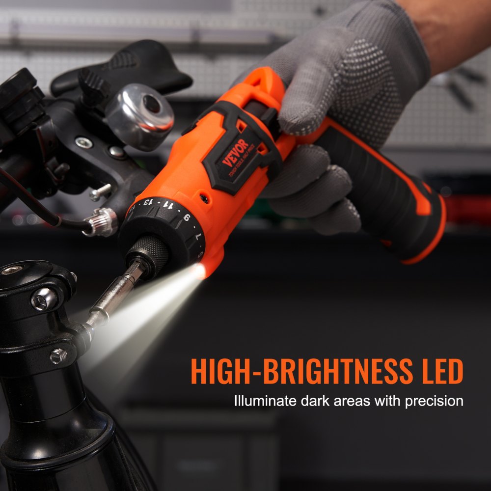 VEVOR Cordless Screwdriver, 4V 7Nm Electric Screwdriver Rechargeable Set with 11 Accessory Kit and Charging Cable, LED Light Dual Position Handle, Nut Drivers Magnetic Bit Holder Tool Kit Home Repair