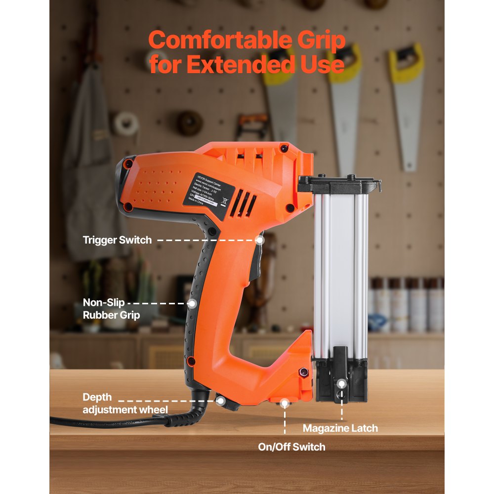 VEVOR Electric Nail Gun, 2-in-1 Staple Gun Brad Nailer, 18 Gauge 1-1/4 inch, Stapler Brad Nailer with 1000 Pcs Staples and 1000 Pcs Nails, Non-Slip Rubber Grip, for Woodworking and DIY Projects