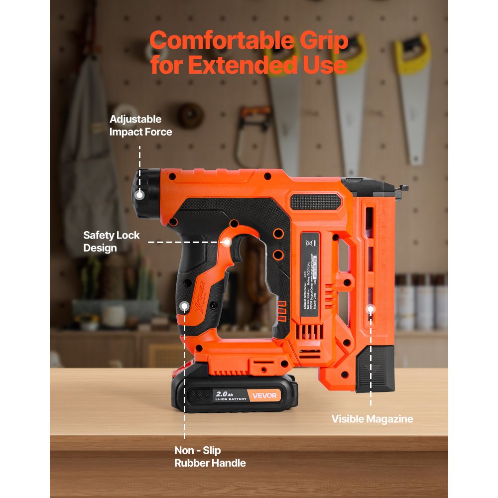 VEVOR Cordless Brad Nailer, 2-in-1 Nail Gun Staple Gun, 18 Gauge 1-1/4 inch, Includes 500 Pcs Staples and 500 Pcs Nails, with Battery and Charger, Non-Slip Rubber Grip, for Woodworking DIY Projects