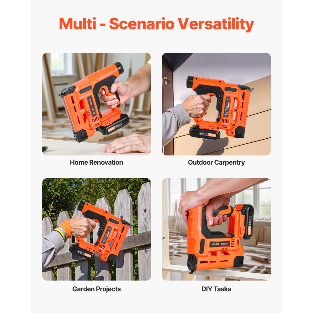 VEVOR Cordless Brad Nailer, 2-in-1 Nail Gun Staple Gun, 18 Gauge 1-1/4 inch, Includes 500 Pcs Staples and 500 Pcs Nails, with Battery and Charger, Non-Slip Rubber Grip, for Woodworking DIY Projects