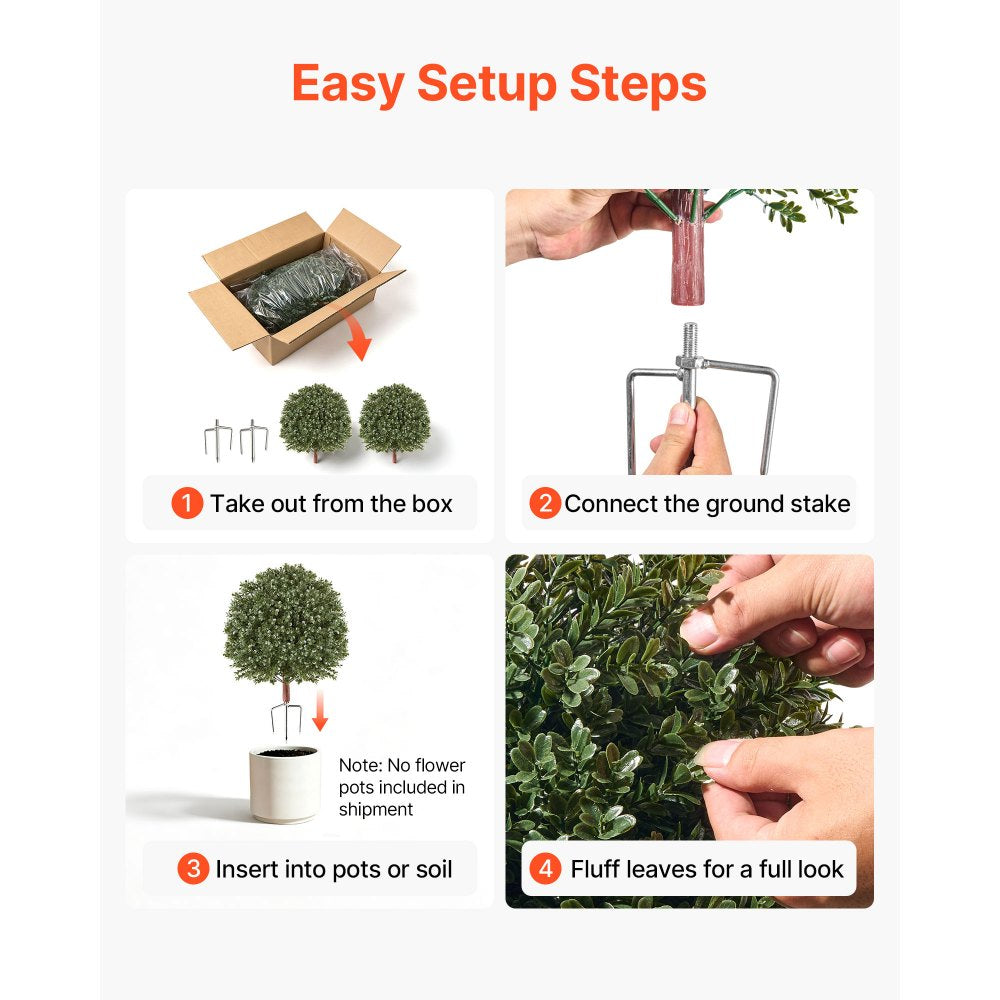 VEVOR Artificial Topiary Ball Boxwood Bush 20 in Set of 2 Green Fake Shrubs, PE Faux Trees with Metal Ground Spikes, Indoor & Outdoor Plant for Front Door, Entryway, Porch, Balcony, Patio, Garden