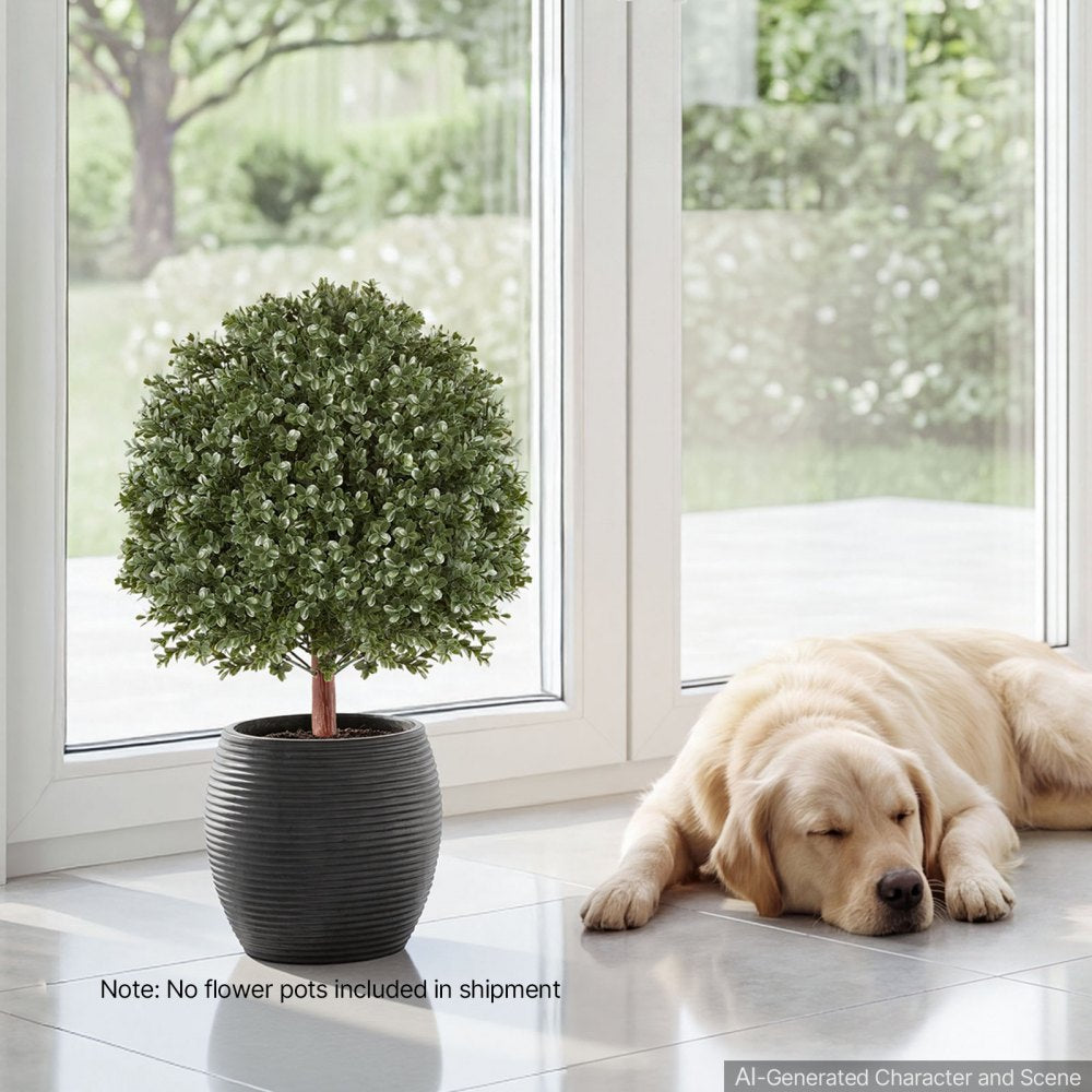 VEVOR Artificial Topiary Ball Boxwood Bush 20 in Set of 2 Green Fake Shrubs, PE Faux Trees with Metal Ground Spikes, Indoor & Outdoor Plant for Front Door, Entryway, Porch, Balcony, Patio, Garden