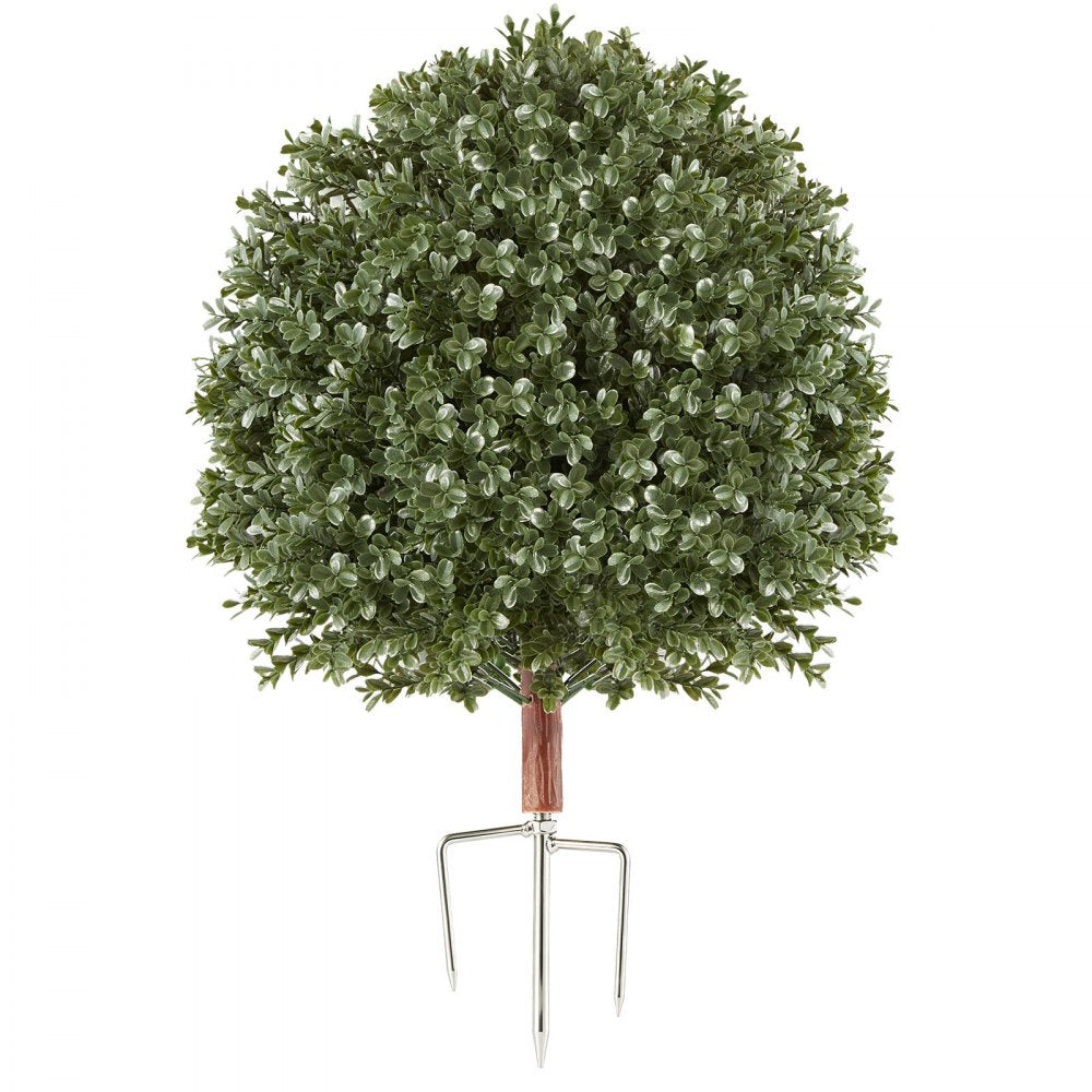 VEVOR Artificial Topiary Ball Boxwood Bush 20 in Set of 2 Green Fake Shrubs, PE Faux Trees with Metal Ground Spikes, Indoor & Outdoor Plant for Front Door, Entryway, Porch, Balcony, Patio, Garden