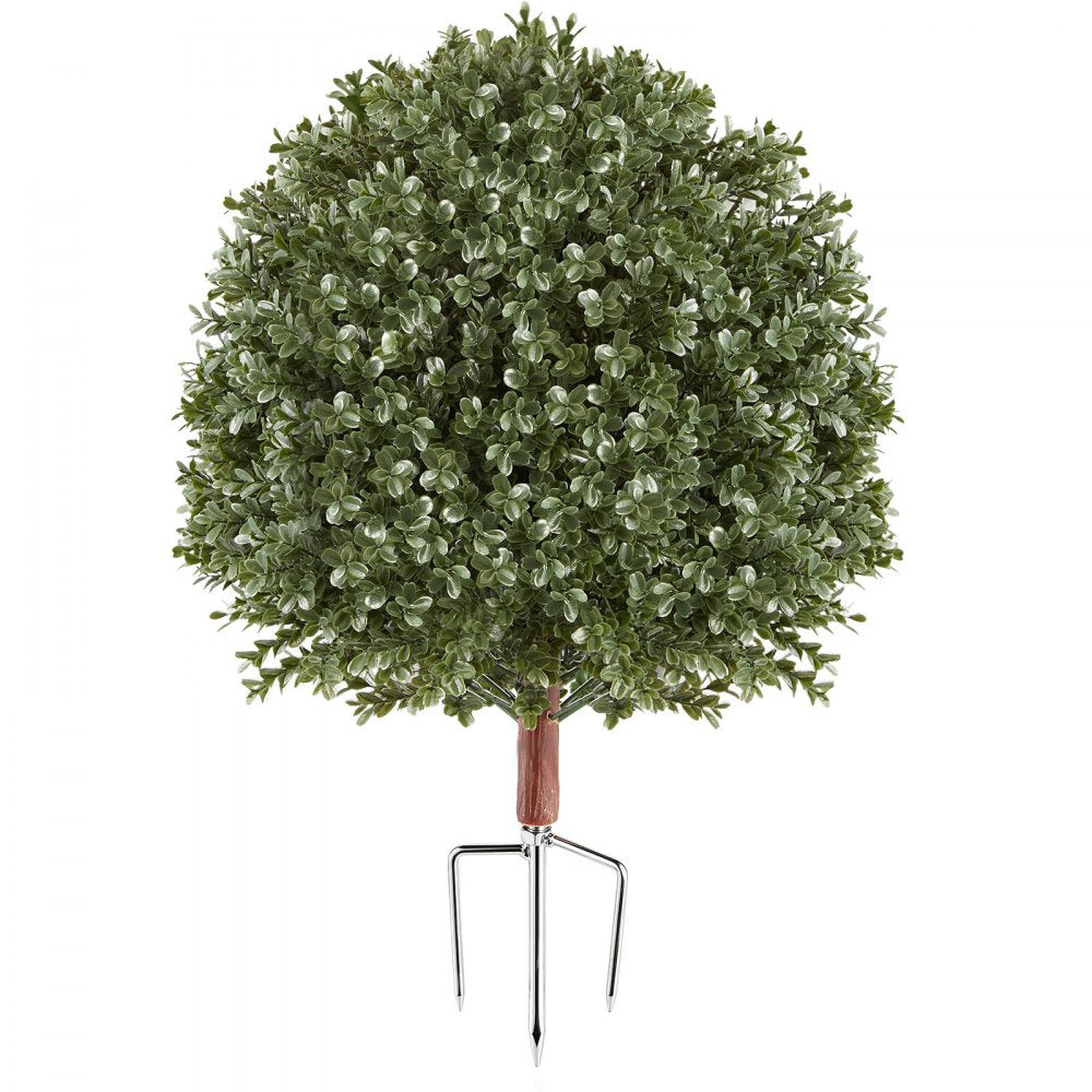 VEVOR Artificial Topiary Ball Boxwood Bush 20 in Set of 2 Green Fake Shrubs, PE Faux Trees with Metal Ground Spikes, Indoor & Outdoor Plant for Front Door, Entryway, Porch, Balcony, Patio, Garden
