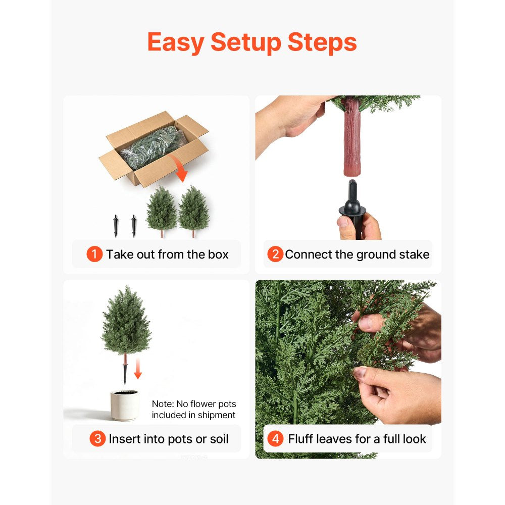 VEVOR Artificial Topiary Cedar Bush 3 Ft Set of 2 Greenery Fake Shrubs, PE Faux Trees with Ground Spikes, Indoor & Outdoor Green Plant for Front Door, Entryway, Porch, Balcony, Patio, Garden
