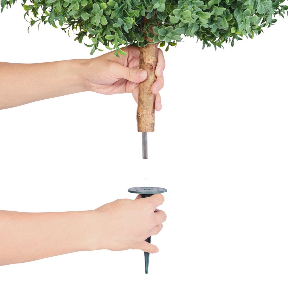 VEVOR Artificial Topiary Boxwood Trees with Ground Spike, 22 inch 2 Set Faux Shrubs & Bushes Potted Plants, Fake Silk Tree Look Real for Decor Front Porch Outdoor Indoor Patio Garden Balcony Backyard