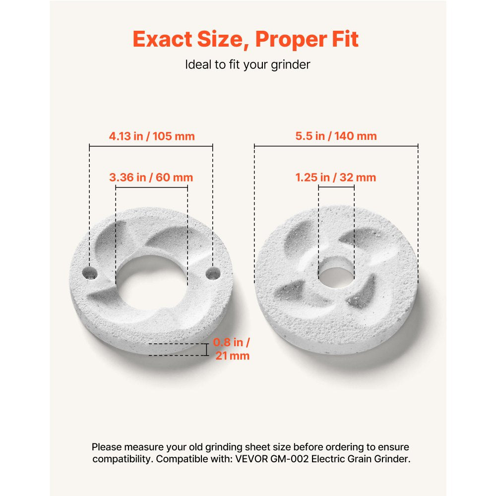 VEVOR 2PCS Grinding Sheets for Electric Grain Mill Grinder, Marble Dry & Wet Grinding Discs, Replacement Grinding Plates Compatible with VEVOR GM-002 Corn Spice Mill Grinder