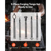 VEVOR Blacksmith Tongs 5-Piece V-Bit/Flat/Blade/Square/Wolf Jaw Tongs Set, for Bladesmithing & Blacksmithing, Firm Grip, Extended Handles, Premium Carbon Steel, Forge Tongs Bundle Set with Rivets