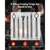 VEVOR Blacksmith Tongs 6-Piece V-Bit/Flat/Blade/Square/Wolf Jaw/ZV Tongs, for Bladesmithing & Blacksmithing, Firm Grip, Extended Handles, Premium Carbon Steel, Forge Tongs Bundle Set with Rivets
