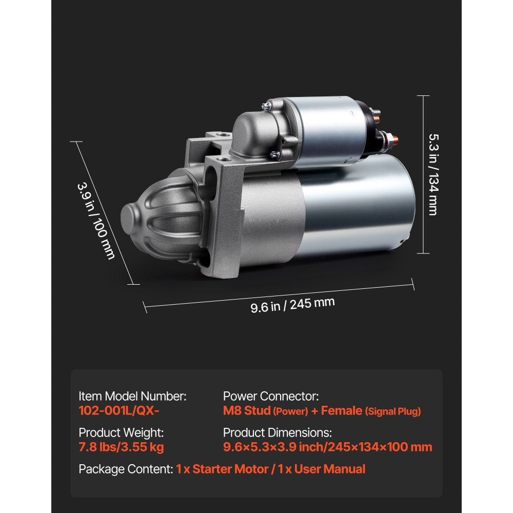VEVOR Starter 6449, Starter Motor Replacement Compatible with Oldsmobile Bravada V6 4.3L 96-98, Isuzu Hombre V6 4.3L 97-98, GMC Yukon XL 2500 V8 8.1L 01-02, OEM 106449L 12564108 9000879 410-12153R
