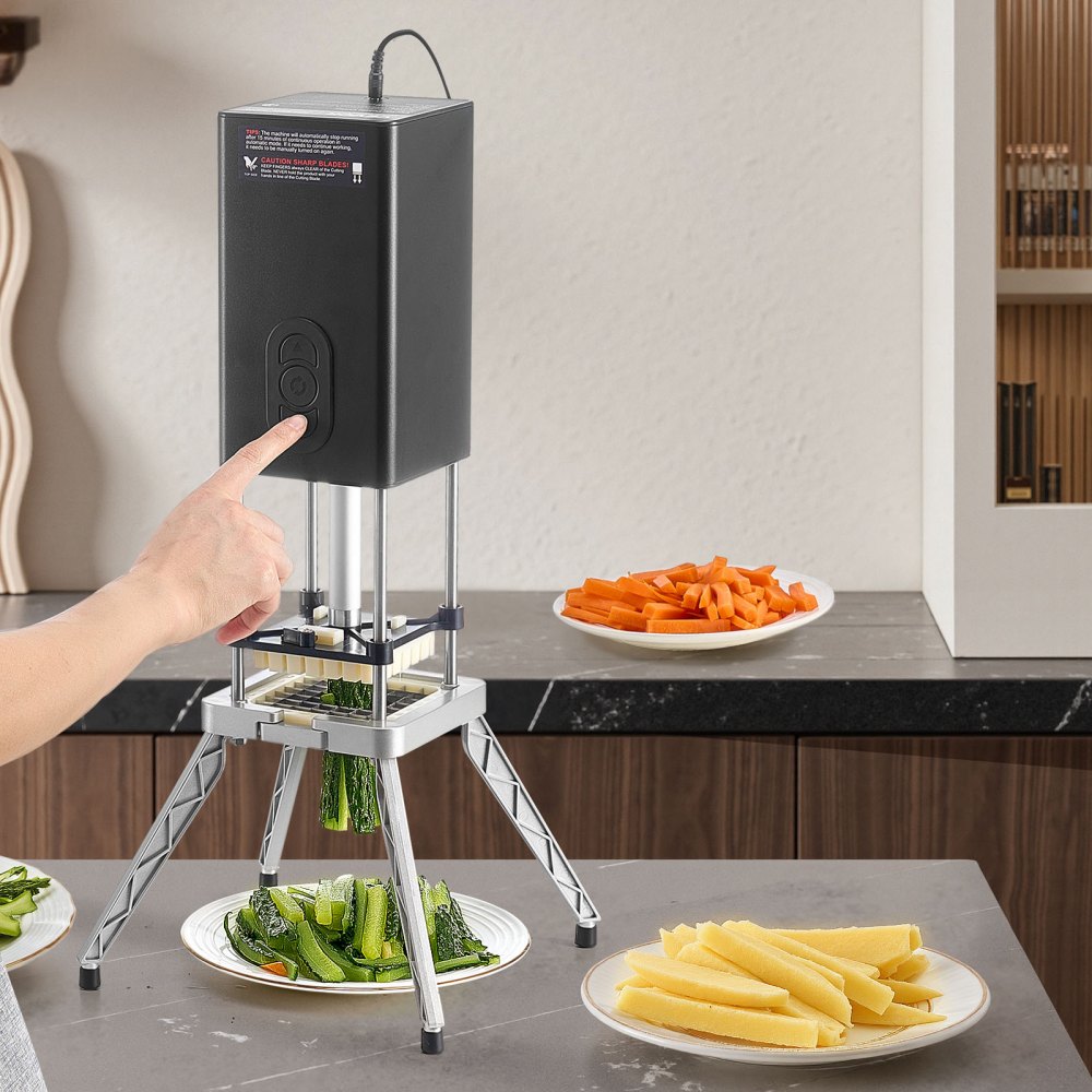 VEVOR Commercial French Fry Cutter, Stainless Steel Vegetable Fruit Chopper with 2 Replacement Blades 1/2-Inch 3/8-Inch, Electric Potato Slicer Dicer for Restaurants & Home Kitchen