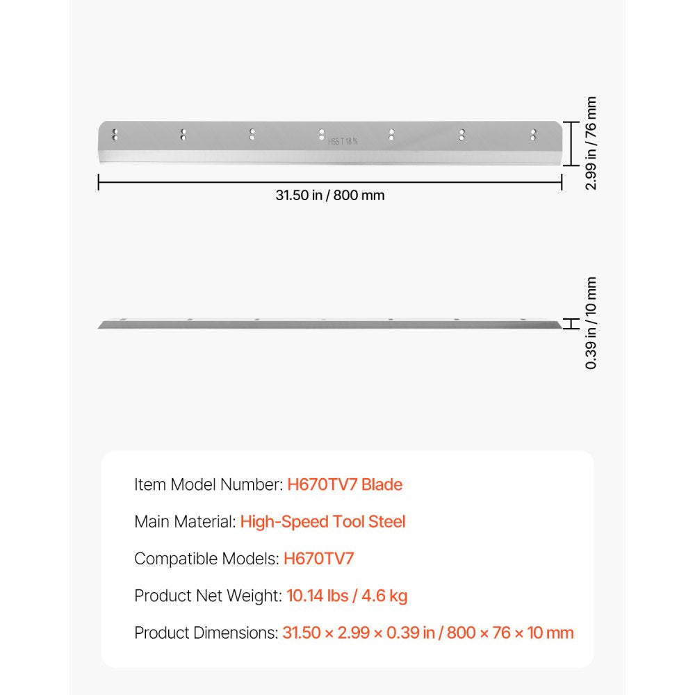 VEVOR Paper Cutter Blade, Heavy Duty Steel Blade Replacement Suitable for Professional Cutter H670TV7, Paper Trimmer Machine Spare Blade,800 x 76 x 10 mm