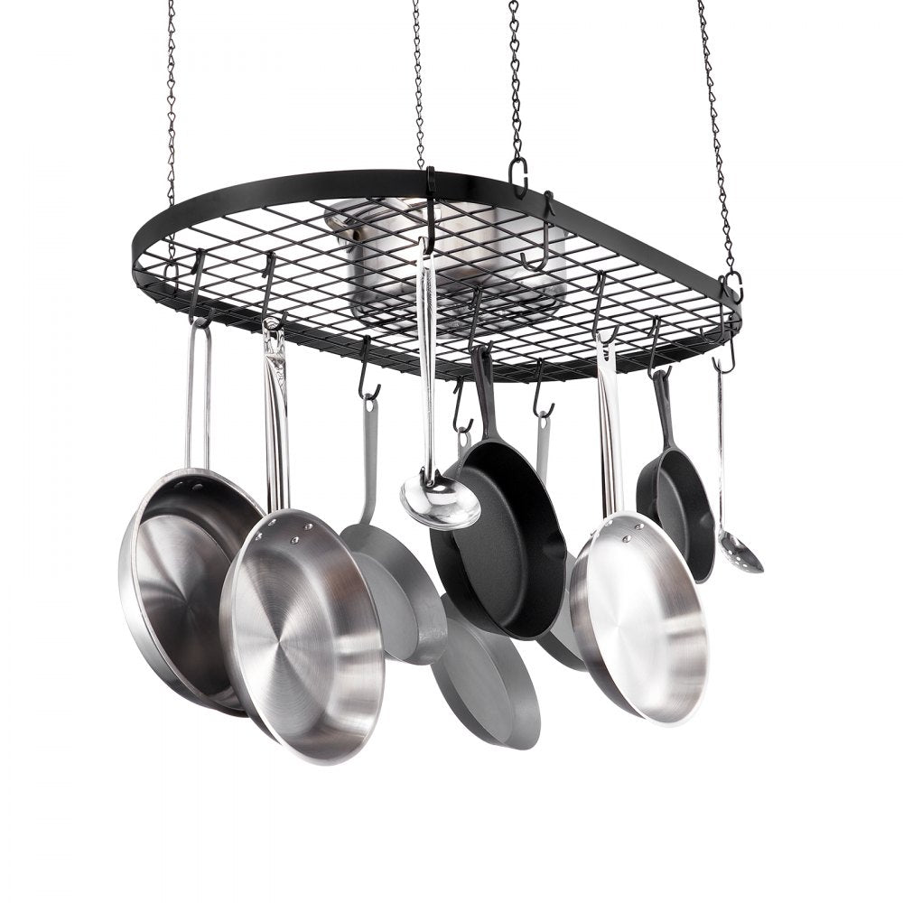 VEVOR Hanging Pot Rack, 32 inch Hanging Pot Rack Ceiling Mount, Ceiling Pot Rack with 12 S Hooks, 80 lbs Loading Weight, Ideal for Home, Restaurant, Kitchen Cookware, Utensils