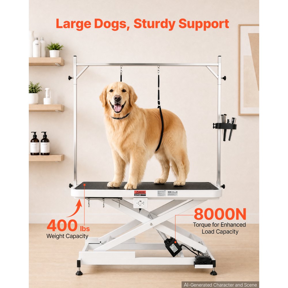 VEVOR Electric Pet Grooming Table, 50 inch Heavy Duty Dog Grooming Station, Upgraded Professional Stand for Large Dogs, Bathing, Trimming, Drying, Height Adjustable, 400 lbs Load, Hooks & Storage Rack