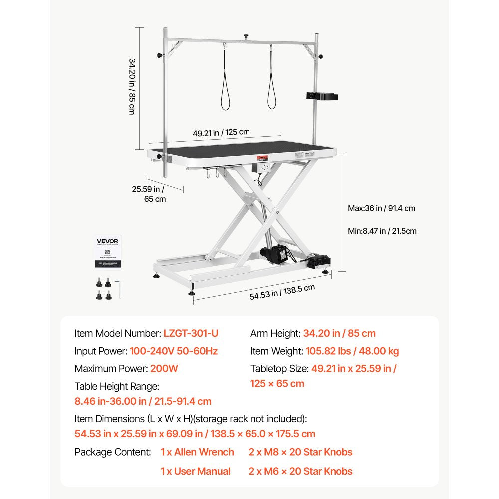 VEVOR Electric Pet Grooming Table, 50 inch Heavy Duty Dog Grooming Station, Upgraded Professional Stand for Large Dogs, Bathing, Trimming, Drying, Height Adjustable, 400 lbs Load, Hooks & Storage Rack