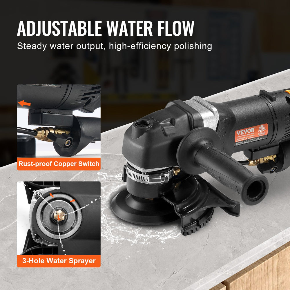 VEVOR Wet Polisher 800W, 4" Concrete Grinder with 6 Variable Speed and 7 Polishing Kits, Wet Grinder Machine for Marble, Granite, Stone, Rock, Tile, Equipped with a GFCI Switch, (700 - 3000 RPM)